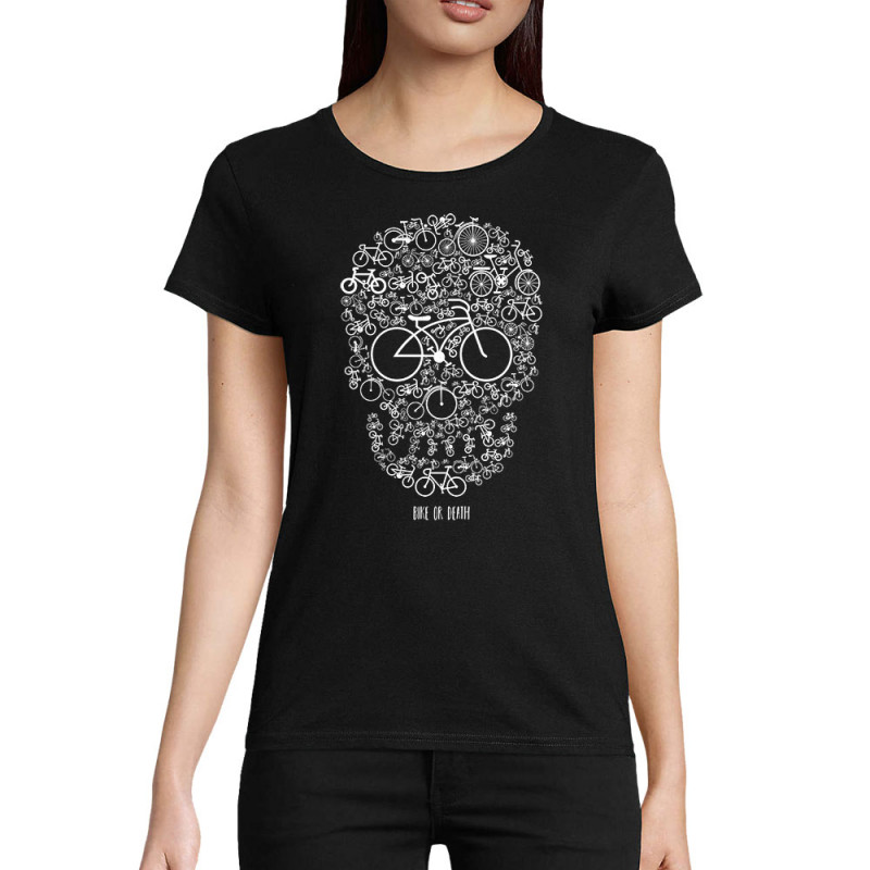 T-shirt femme coton bio noir Bike or Death (Caffein Art,Ecologie,Têtes de morts,Vélo)