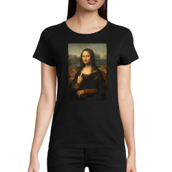 T-shirt femme coton bio noir La Joconde Fuck (Gondrax,Humour,Rock & Punk,Musée)