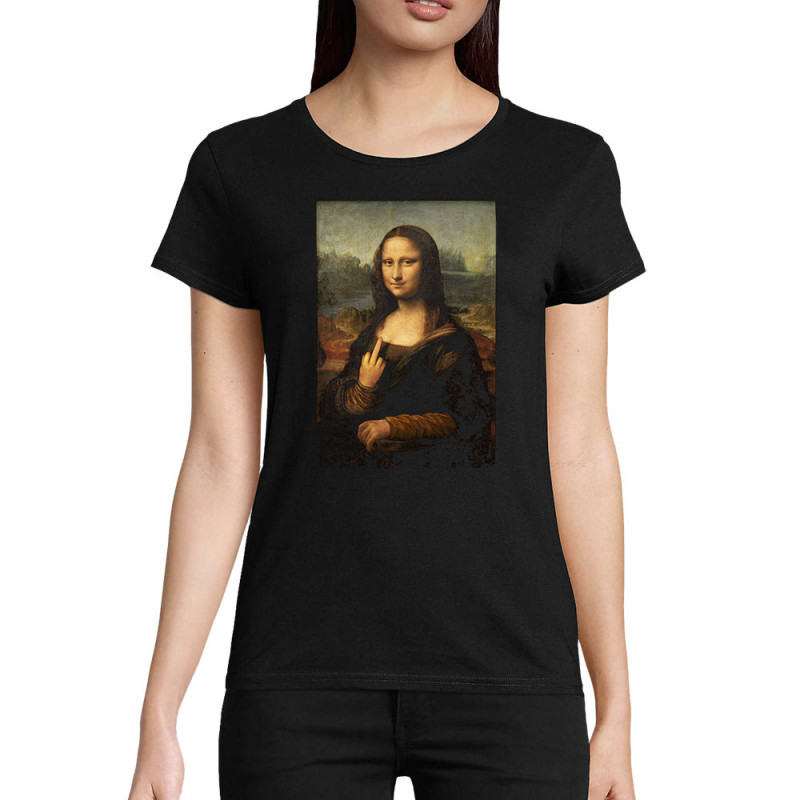 T-shirt femme coton bio noir La Joconde Fuck (Gondrax,Humour,Rock & Punk,Musée)
