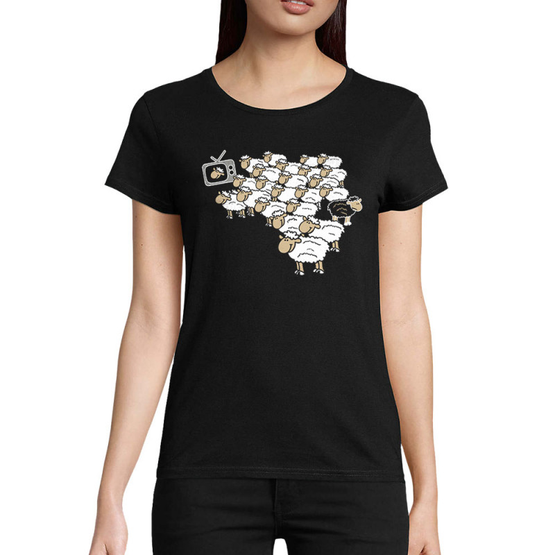 T-shirt femme coton bio noir Moutons (Gondrax,Humour,Slogans engagés,Animaux)