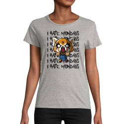 T-shirt femme coton bio gris chiné Aggretsuko - Monday (Le Duc,Jeux Vidéo / Geek,Films/Séries,Manga Kawaï japan)