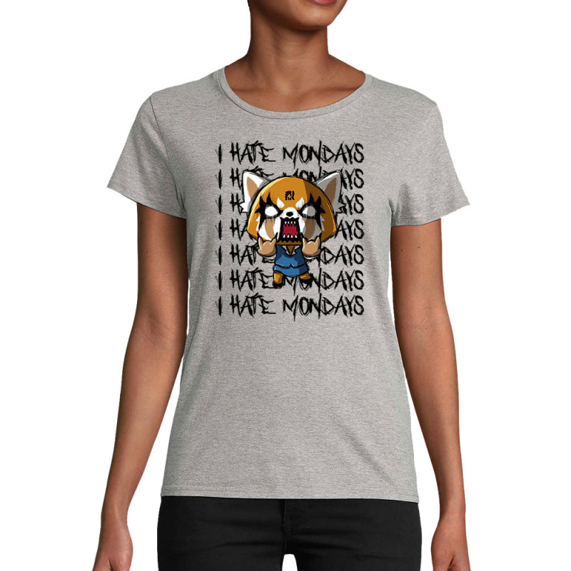 T-shirt femme coton bio gris chiné Aggretsuko - Monday (Le Duc,Jeux Vidéo / Geek,Films/Séries,Manga Kawaï japan)