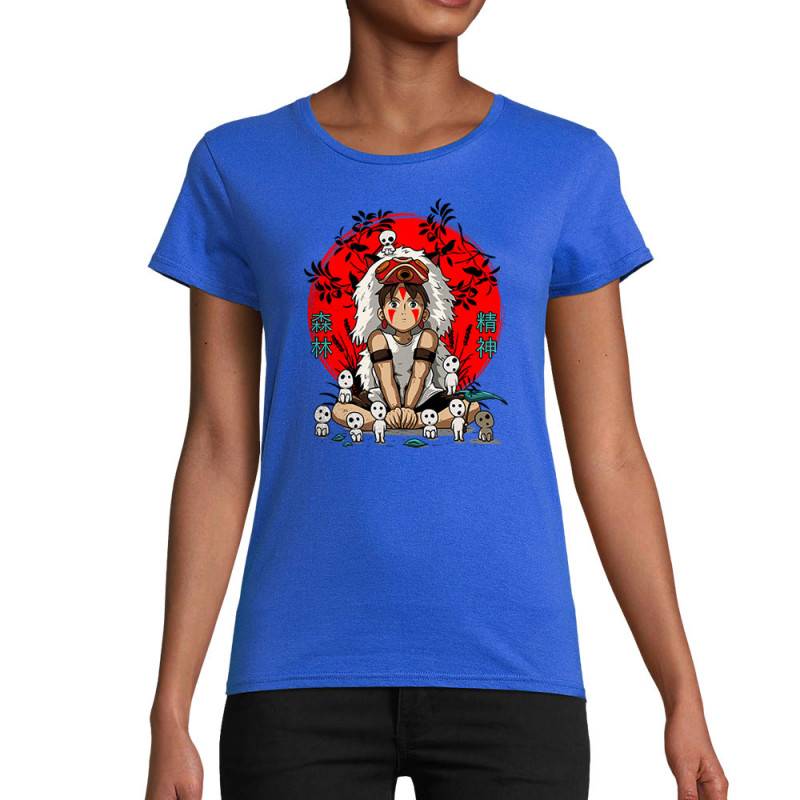 T-shirt femme coton bio bleu royal Forest Spirits (Le Duc,Films/Séries,Manga Kawaï japan)
