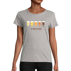 T-shirt femme coton bio gris chiné All Colors are great (Alex Kidd,Alcool,Slogans engagés)