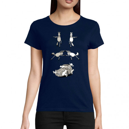 T-shirt femme coton bio bleu marine 2cv Fusion (Mr Mouton,Animaux,Humour)