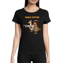 T-shirt femme coton bio noir Poule Fiction (Mr Mouton,Animaux,Films/Séries)