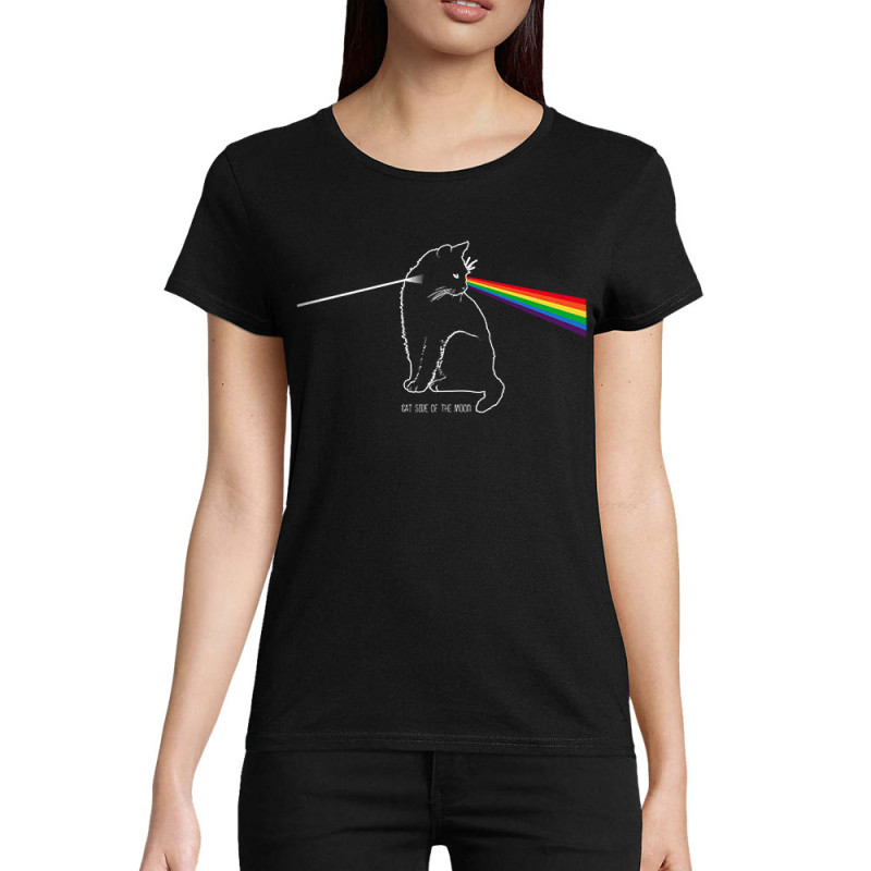 T-shirt femme coton bio noir Cat Side of the Moon (Gondrax,Animaux,Humour,Chats)