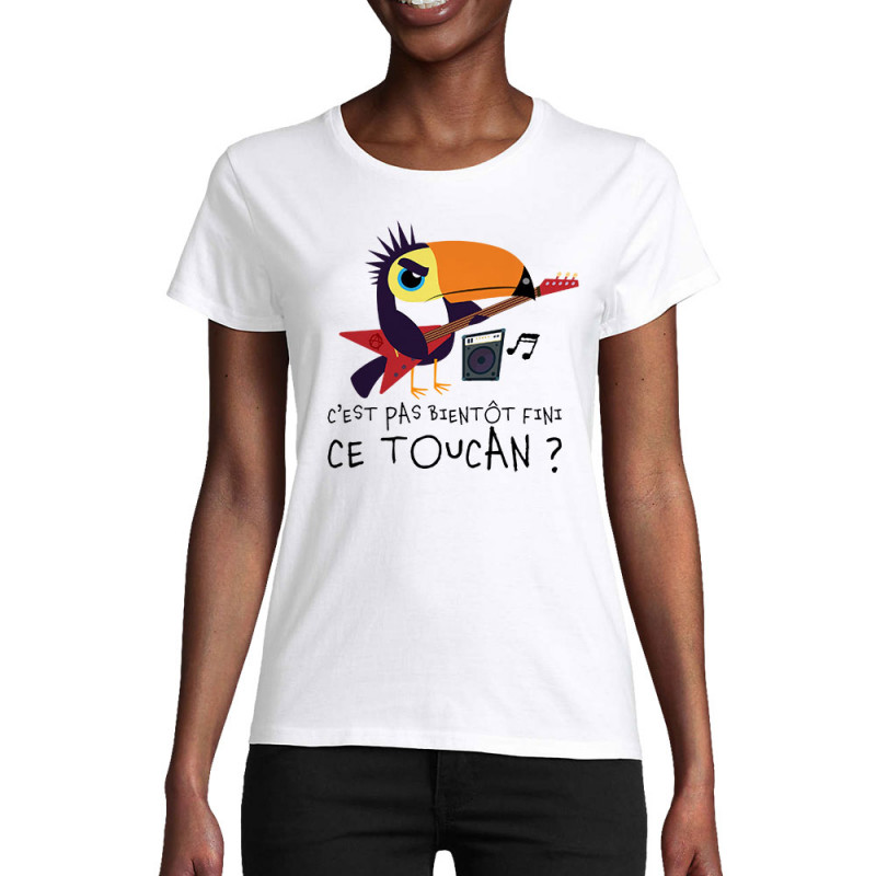 T-shirt femme coton bio blanc Fini ce toucan (Andy,Animaux,Humour)