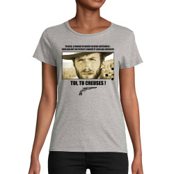 T-shirt femme coton bio gris chiné Toi tu creuses (Films/Séries)