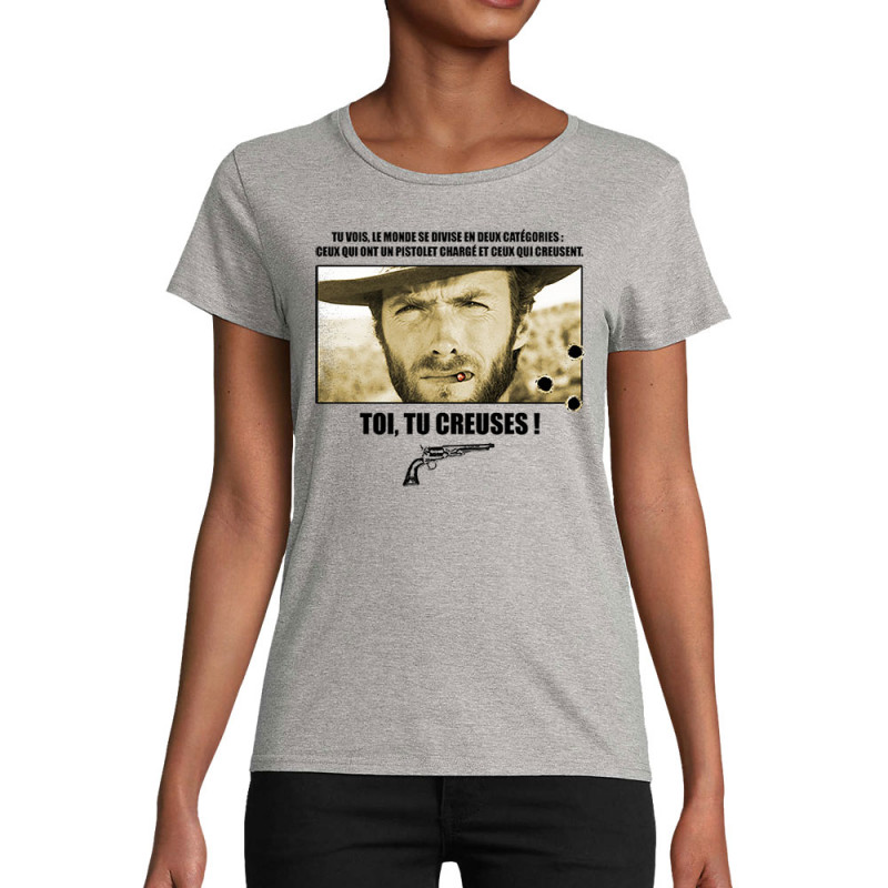 T-shirt femme coton bio gris chiné Toi tu creuses (Films/Séries)