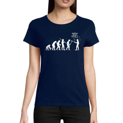 T-shirt femme coton bio bleu marine Arrêtez de me suivre (Gondrax,Humour,Evolution)