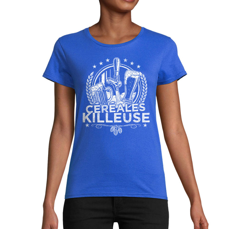 T-shirt femme coton bio bleu royal Céréales Killeuse 2 (Gondrax,Alcool,Humour)