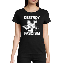 T-shirt femme coton bio noir Destroy Fascism (Slogans engagés)