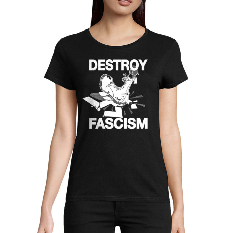 T-shirt femme coton bio noir Destroy Fascism (Slogans engagés)