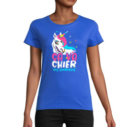 T-shirt femme coton bio bleu royal Ca va chier des paillettes 2 (Zewa,Animaux,Humour)
