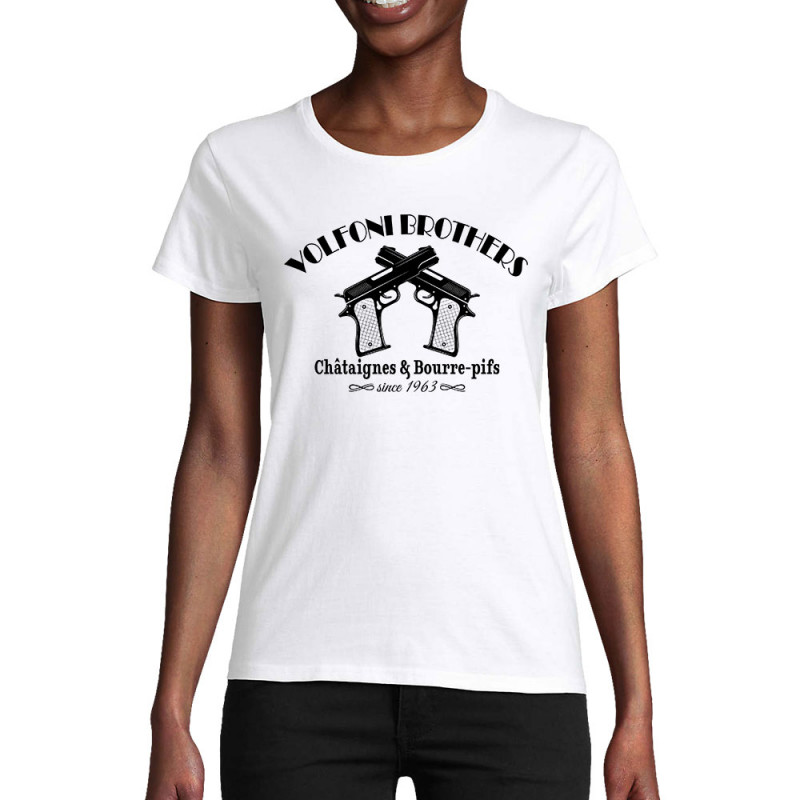 T-shirt femme coton bio blanc Volfoni Brothers (Andy,Films/Séries,Les Tontons Flingueurs)