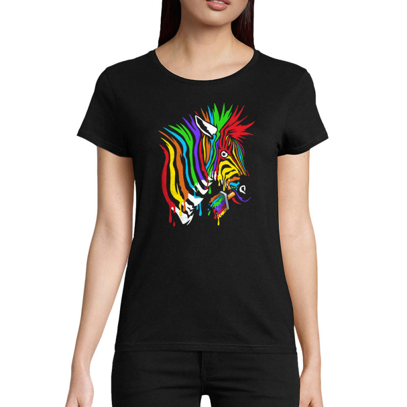 T-shirt femme coton bio noir Zèbre Anticonformiste (Zewa,Animaux)