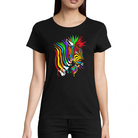 T-shirt femme coton bio noir Zèbre Anticonformiste (Zewa,Animaux)