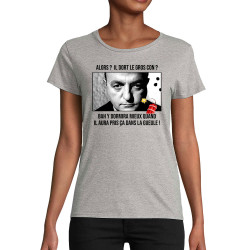 T-shirt femme coton bio gris chiné Il dort le gros con (Films/Séries,Les Tontons Flingueurs)