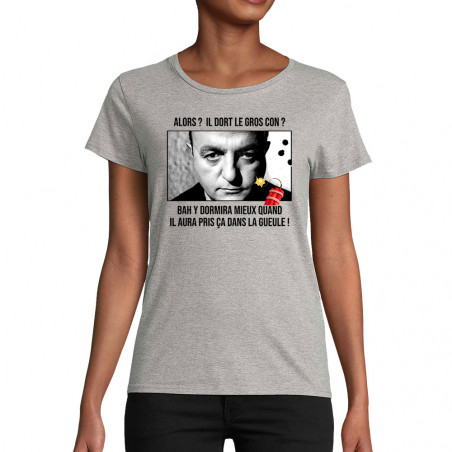 T-shirt femme coton bio gris chiné Il dort le gros con (Films/Séries,Les Tontons Flingueurs)