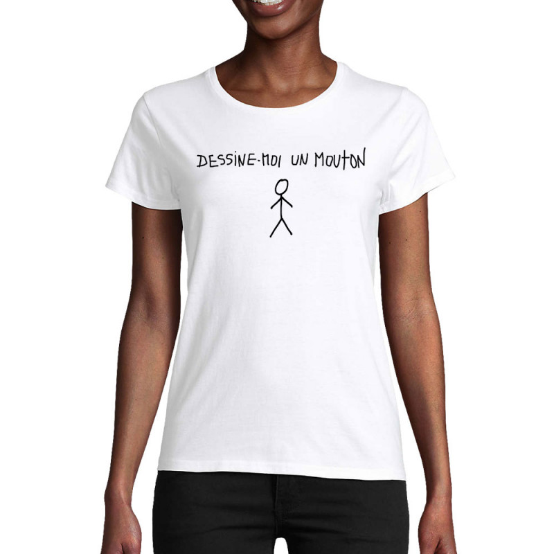 T-shirt femme coton bio blanc Dessine moi un mouton (Gondrax,Humour,Slogans engagés)