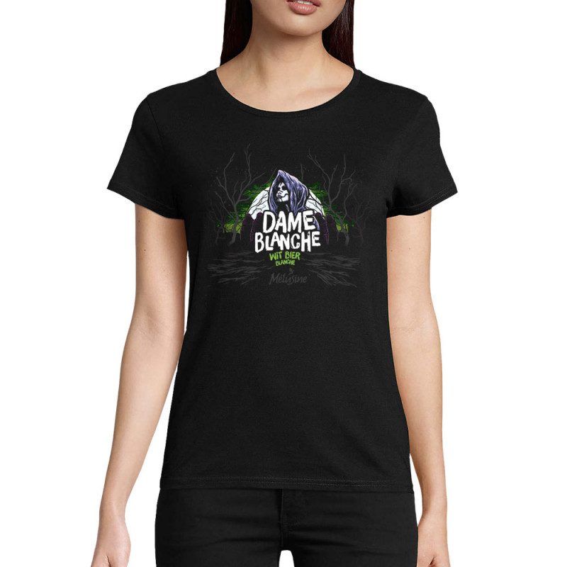 T-shirt femme coton bio noir Dame Blanche (Mélusine,Alcool)