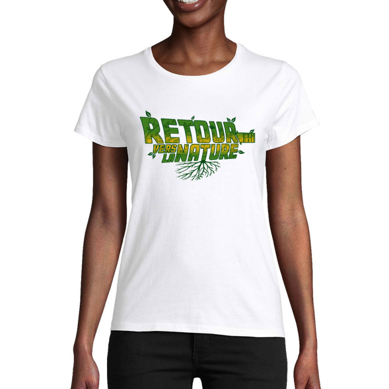 T-shirt femme coton bio blanc Retour vers la nature (Gondrax,Ecologie,Films/Séries,Détournements)