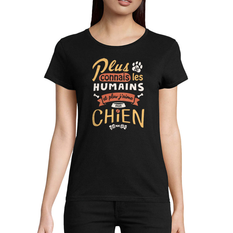 T-shirt femme coton bio noir Mon chien (Le Duc,Animaux,Slogans Débiles)