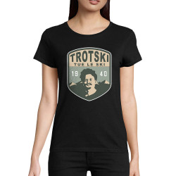 T-shirt femme coton bio noir Trotski tue le ski (Andy,Humour)