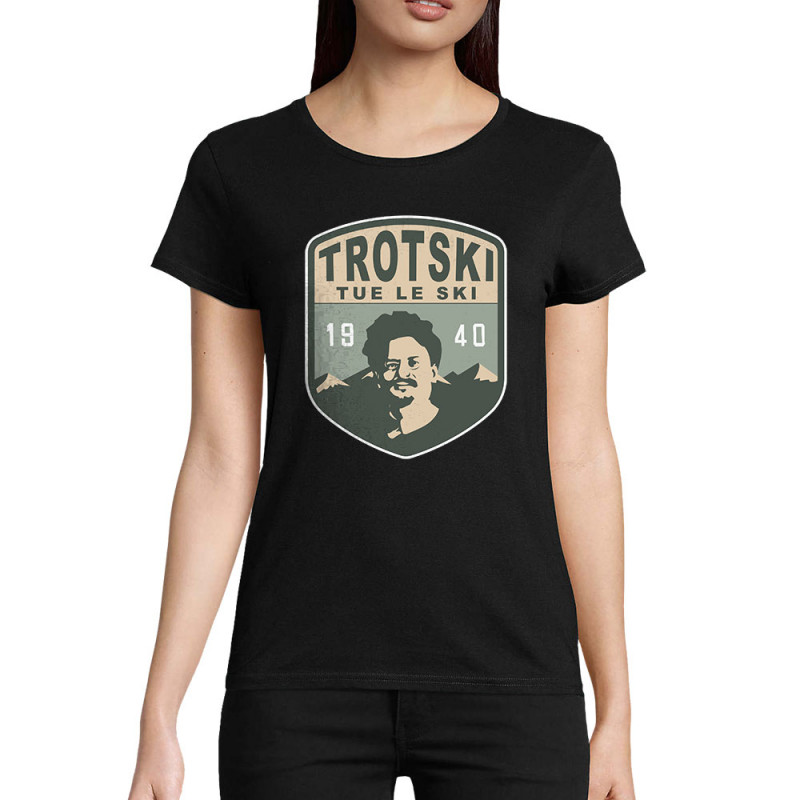 T-shirt femme coton bio noir Trotski tue le ski (Andy,Humour)
