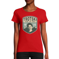 T-shirt femme coton bio rouge Trotski tue le ski (Andy,Humour)