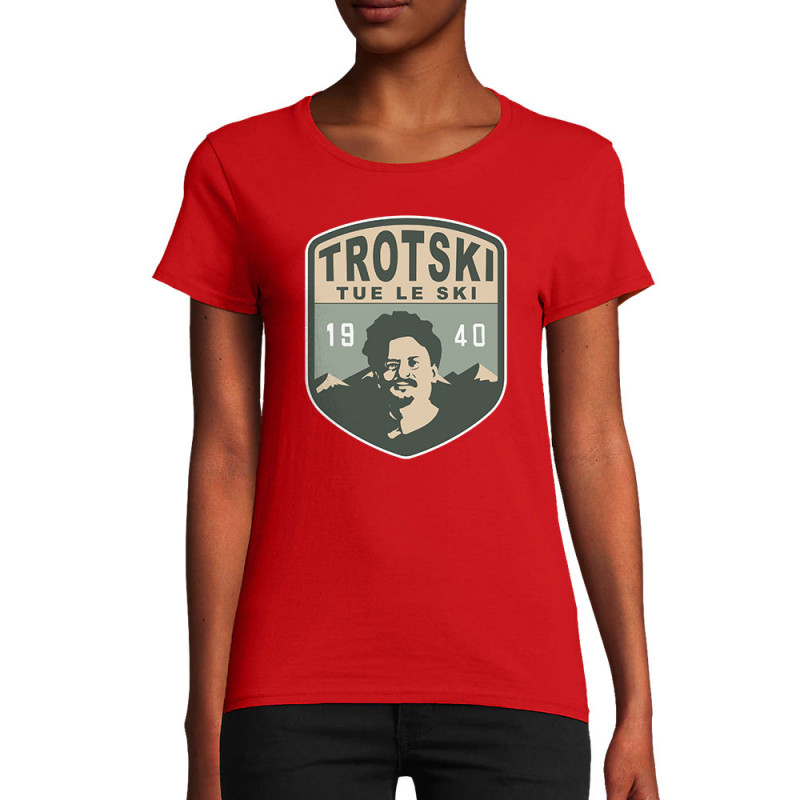 T-shirt femme coton bio rouge Trotski tue le ski (Andy,Humour)