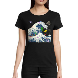 T-shirt femme coton bio noir Sorry Mr Hokusaï (Gondrax,Ecologie,Musée,Humour,Hokusaï)
