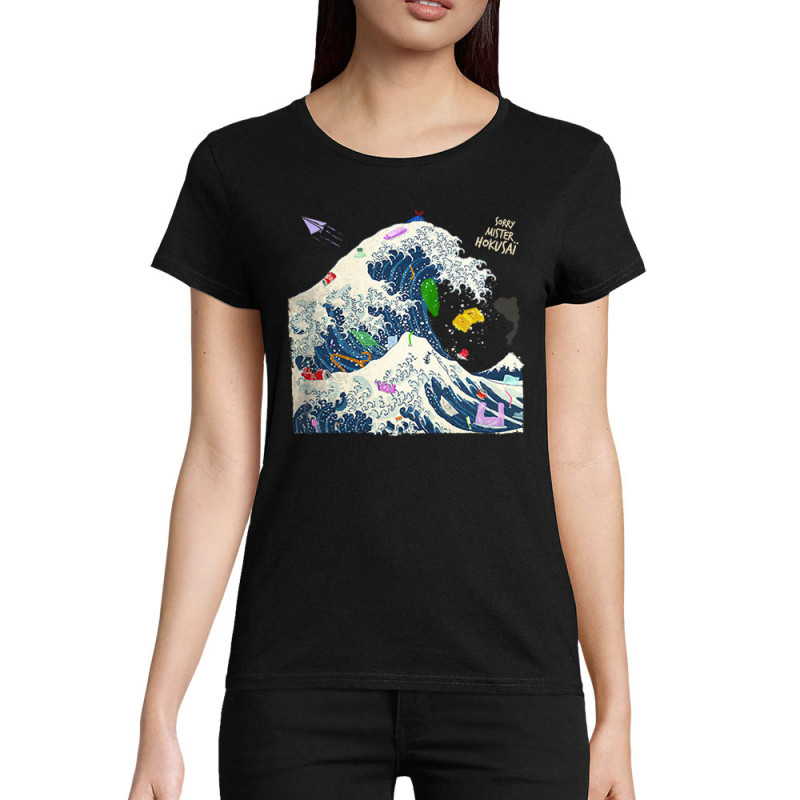 T-shirt femme coton bio noir Sorry Mr Hokusaï (Gondrax,Ecologie,Musée,Humour,Hokusaï)