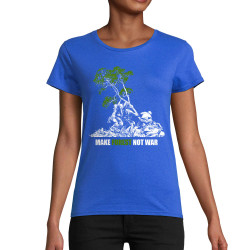 T-shirt femme coton bio bleu royal Make Forest Not War (Gondrax,Ecologie,Slogans engagés)