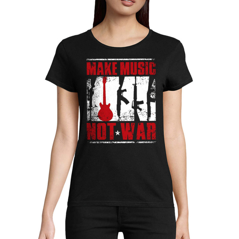 T-shirt femme coton bio noir Make Music Not War (Rock & Punk,Slogans engagés)