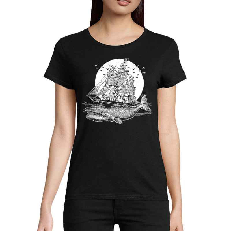 T-shirt femme coton bio noir Whale Boat (Gondrax,Animaux,Têtes de morts)