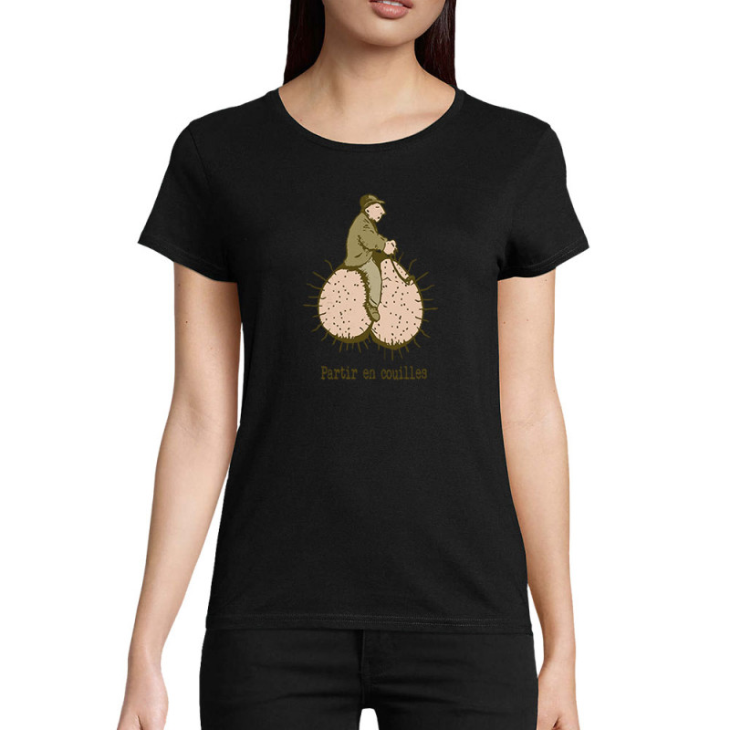 T-shirt femme coton bio noir Partir en couilles (Gondrax,Humour,Partir en …)