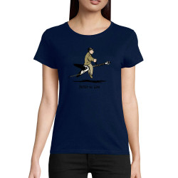 T-shirt femme coton bio bleu marine Partir en live (Gondrax,Humour,Partir en …)