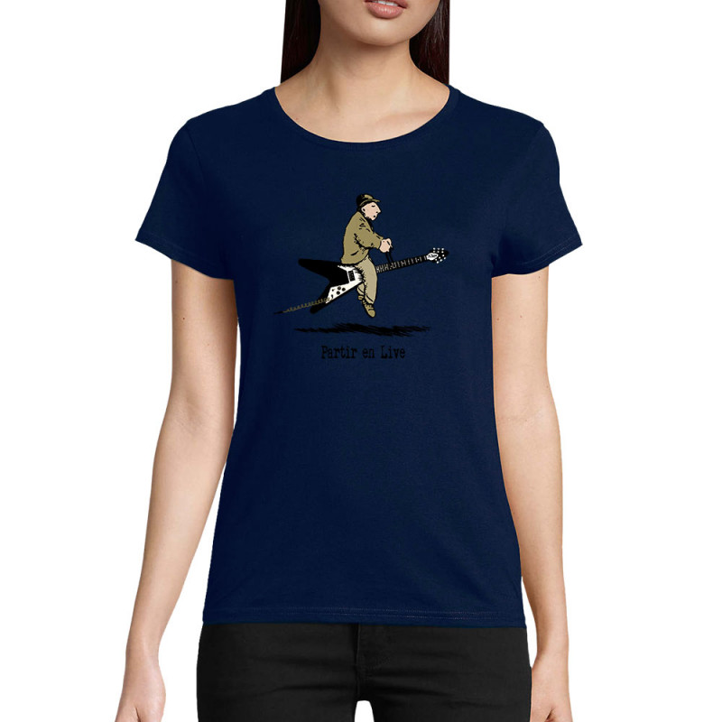T-shirt femme coton bio bleu marine Partir en live (Gondrax,Humour,Partir en …)