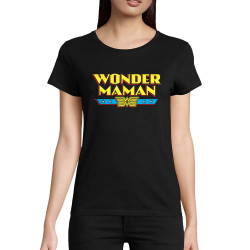 T-shirt femme coton bio noir Wonder Maman (Humour,Films/Séries,Fête des mères,Détournements,Papa Maman Papy Mamie)