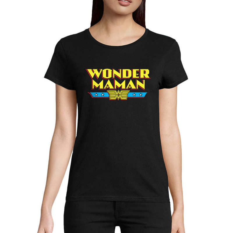 T-shirt femme coton bio noir Wonder Maman (Humour,Films/Séries,Fête des mères,Détournements,Papa Maman Papy Mamie)