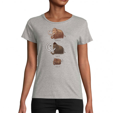 T-shirt femme coton bio gris chiné Mammouth Family (Mr Mouton,Animaux)