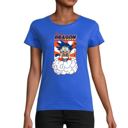 T-shirt femme coton bio bleu royal Dragon Ball Ramen (Manga Kawaï japan,Jeux Vidéo / Geek)