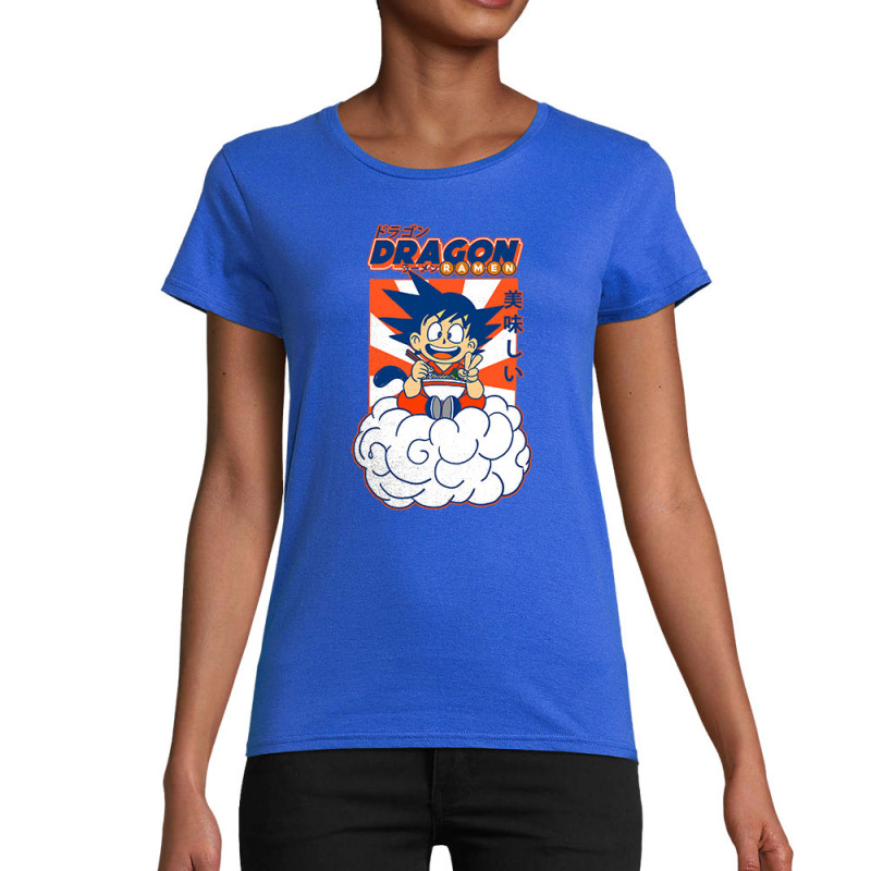 T-shirt femme coton bio bleu royal Dragon Ball Ramen (Manga Kawaï japan,Jeux Vidéo / Geek)