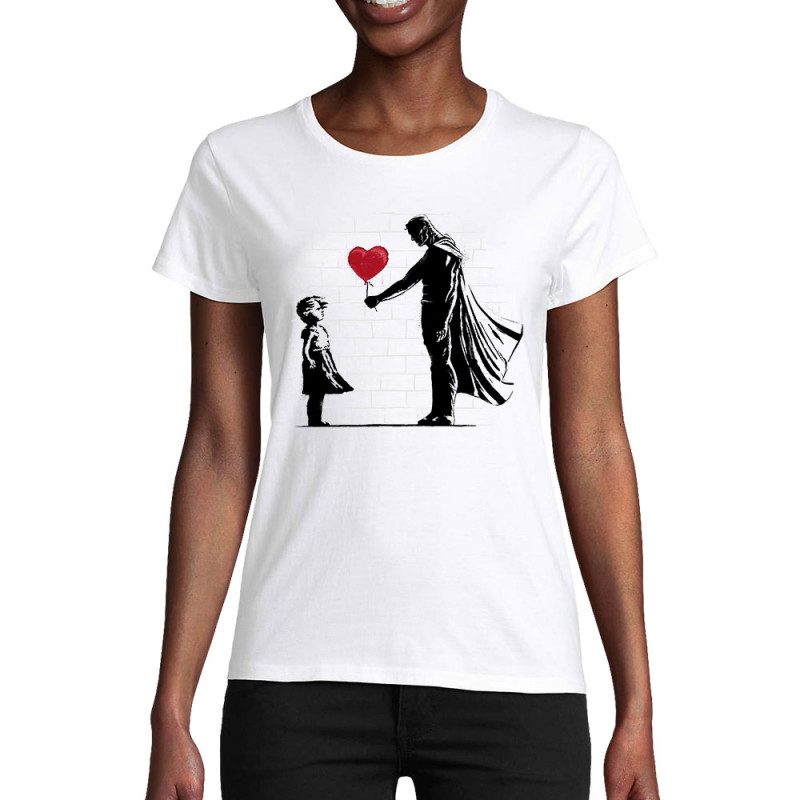 T-shirt femme coton bio blanc Banksy Superman (Le Duc,Musée,Films/Séries)