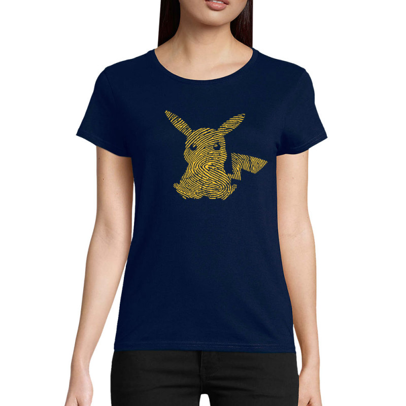 T-shirt femme coton bio bleu marine Digital Pikachu (Le Duc,Jeux Vidéo / Geek,Manga Kawaï japan)
