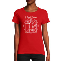T-shirt femme coton bio rouge Le Renard de Vinci (Mr Mouton,Animaux,Homme de Vitruve)