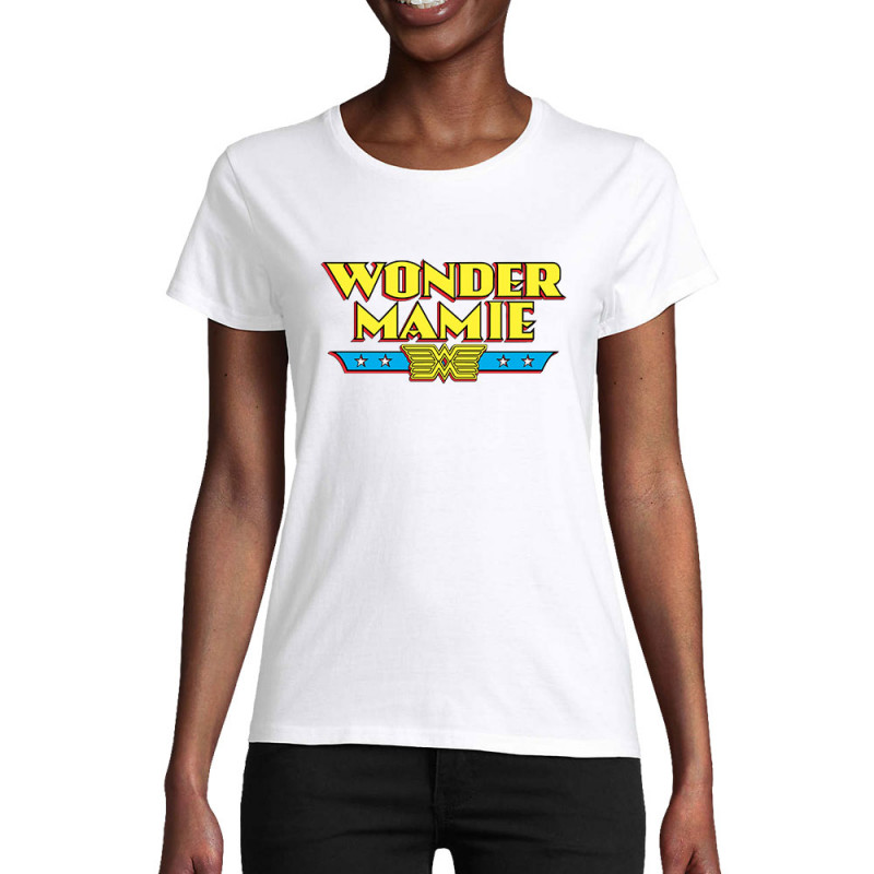 T-shirt femme coton bio blanc Wonder Mamie (Gondrax,Humour,Détournements,Papa Maman Papy Mamie,Fête des mères)