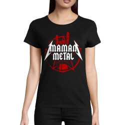T-shirt femme coton bio noir Maman Metal (Gondrax,Humour,Papa Maman Papy Mamie,Fête des mères)